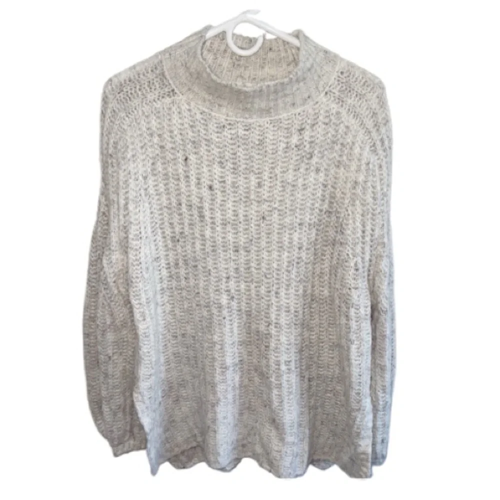 Anthropologie Pilcro Long Line Cable Tunic Sweater Ivory Small Wool/Linen Blend